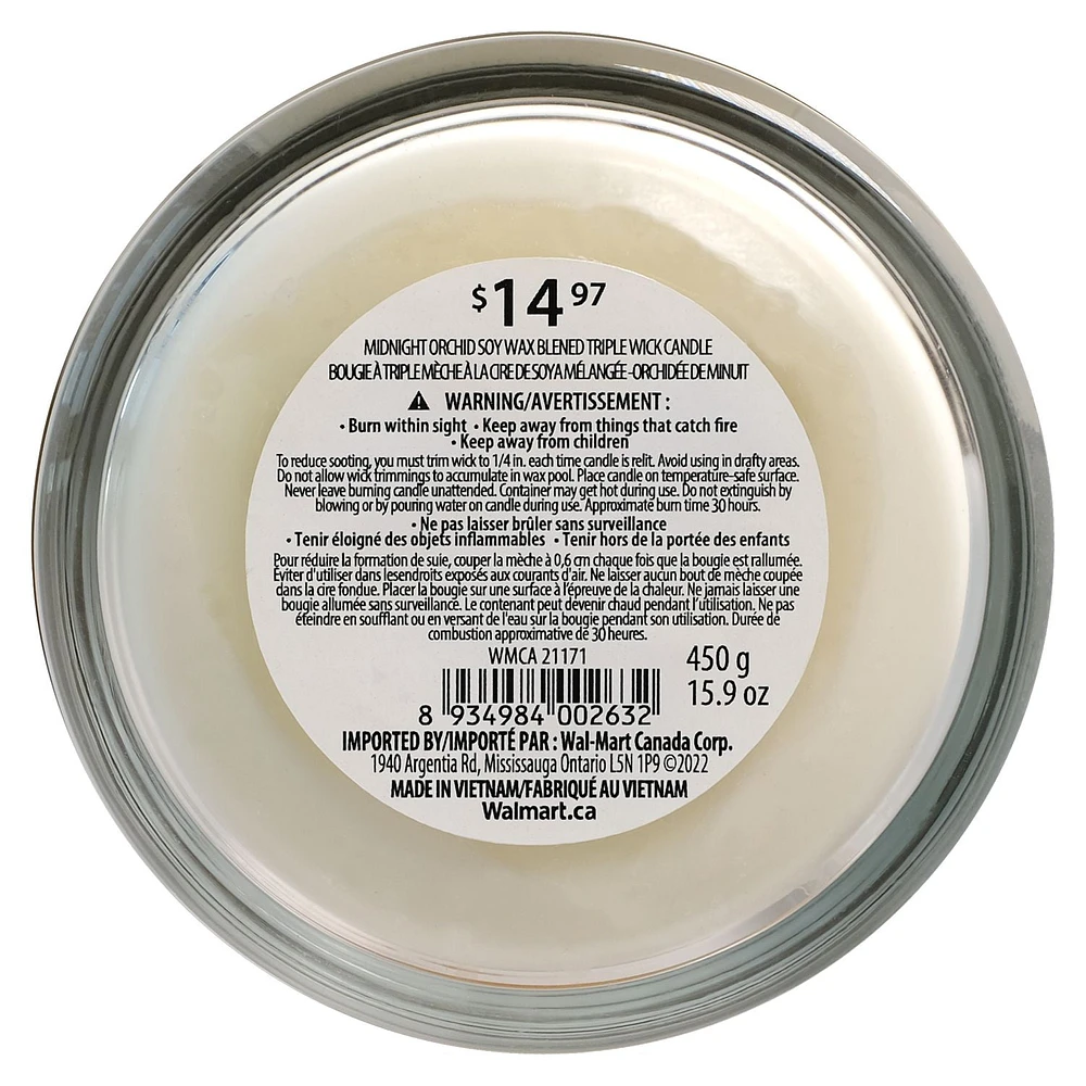 Art Wick 15.8OZ MIDNIGHT ORCHID Soy Wax Blended Scented Candle,3 cotton wick, · 15.8oz<br>· 450g<br>· 1 pack