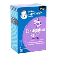 GERBER Supplements for Baby Constipation Relief (GOS FOS), 0-3 Years, For Constipation & Irregularity, No Additives, Colours, Flavours or Artificial Sweetener, 20 sachets