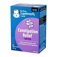 GERBER Supplements for Baby Constipation Relief (GOS FOS), 0-3 Years, For Constipation & Irregularity, No Additives, Colours, Flavours or Artificial Sweetener, 20 sachets