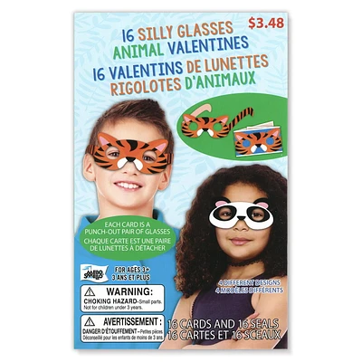 Mello Smello 16 CT Silly Glasses Animal Valentines Kiddie Cards