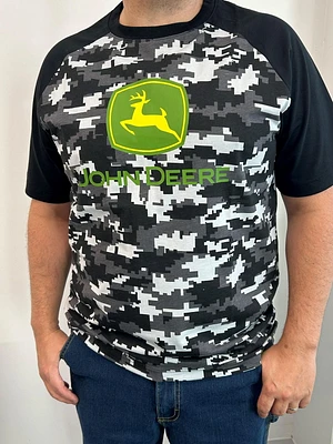 John Deere Men’s Short Sleeve Raglan Pixel Camo Graphic Tee