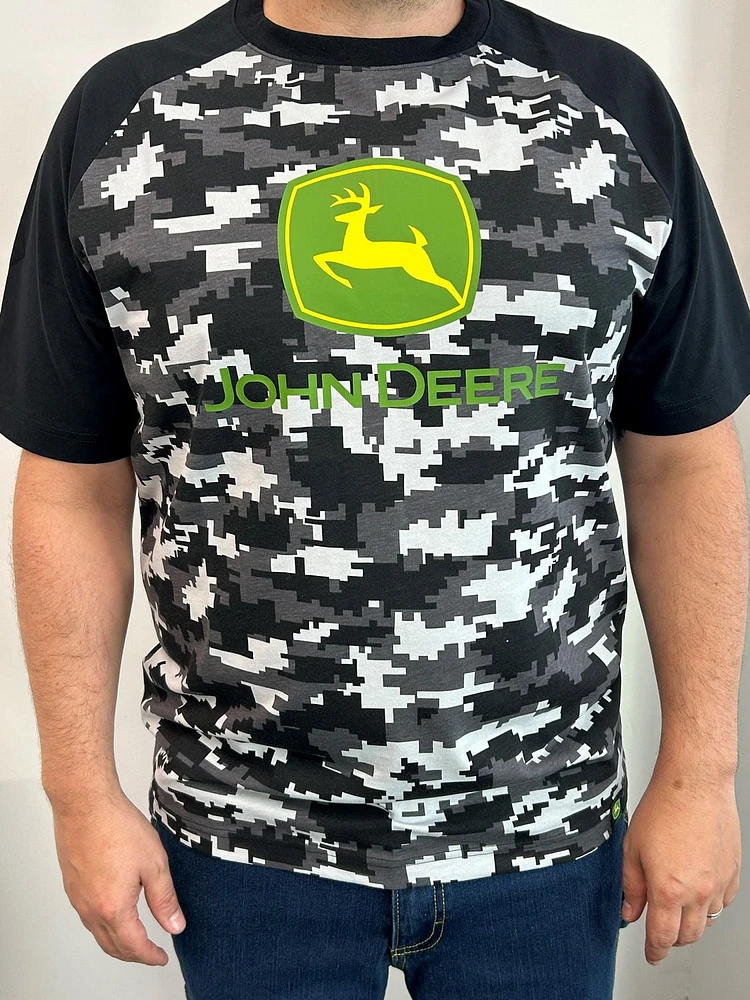 John Deere Men’s Short Sleeve Raglan Pixel Camo Graphic Tee