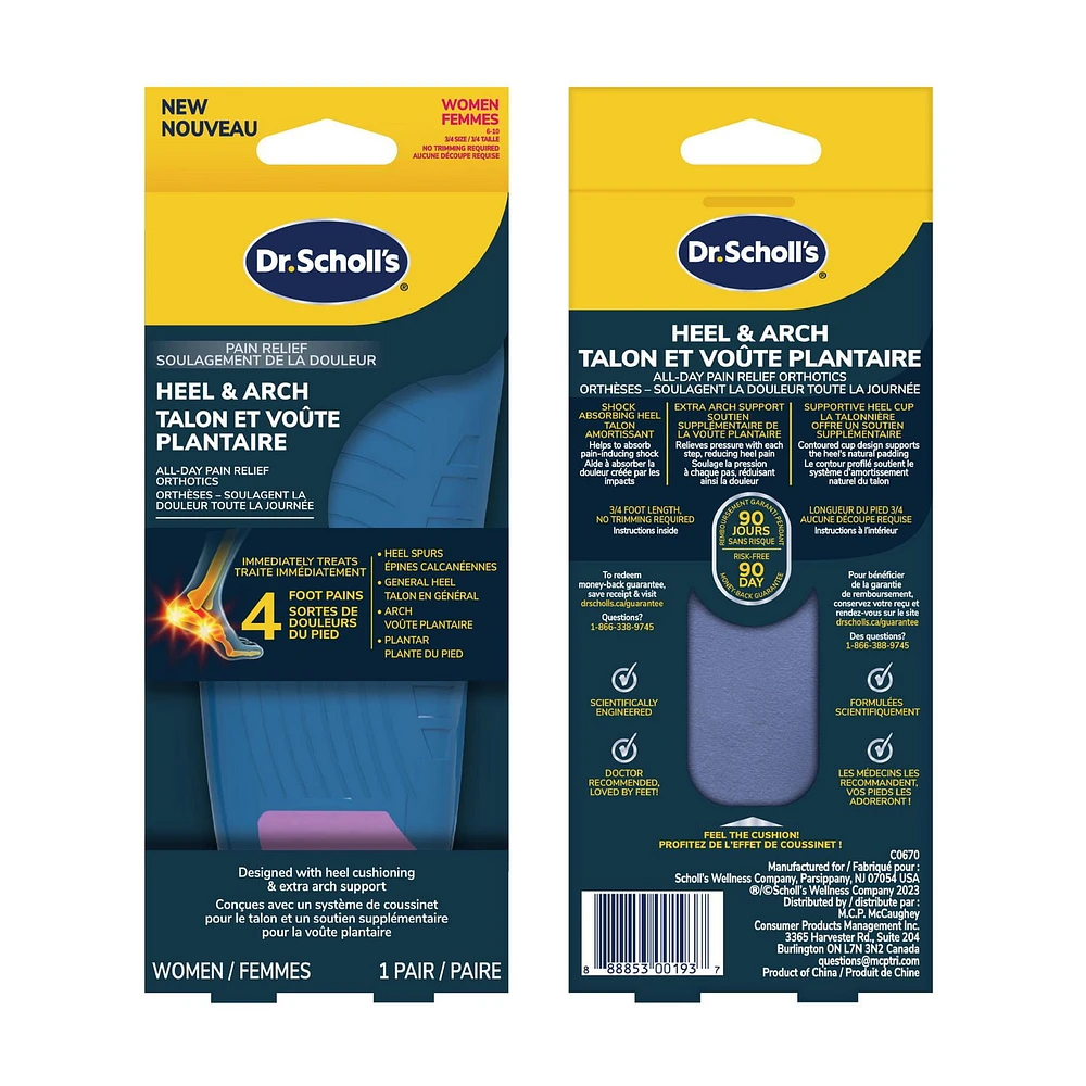 Dr. Scholl's® Heel & Arch All-Day Pain Relief Orthotics, 3/4 Length Inserts, Women 6-10, 1 pair