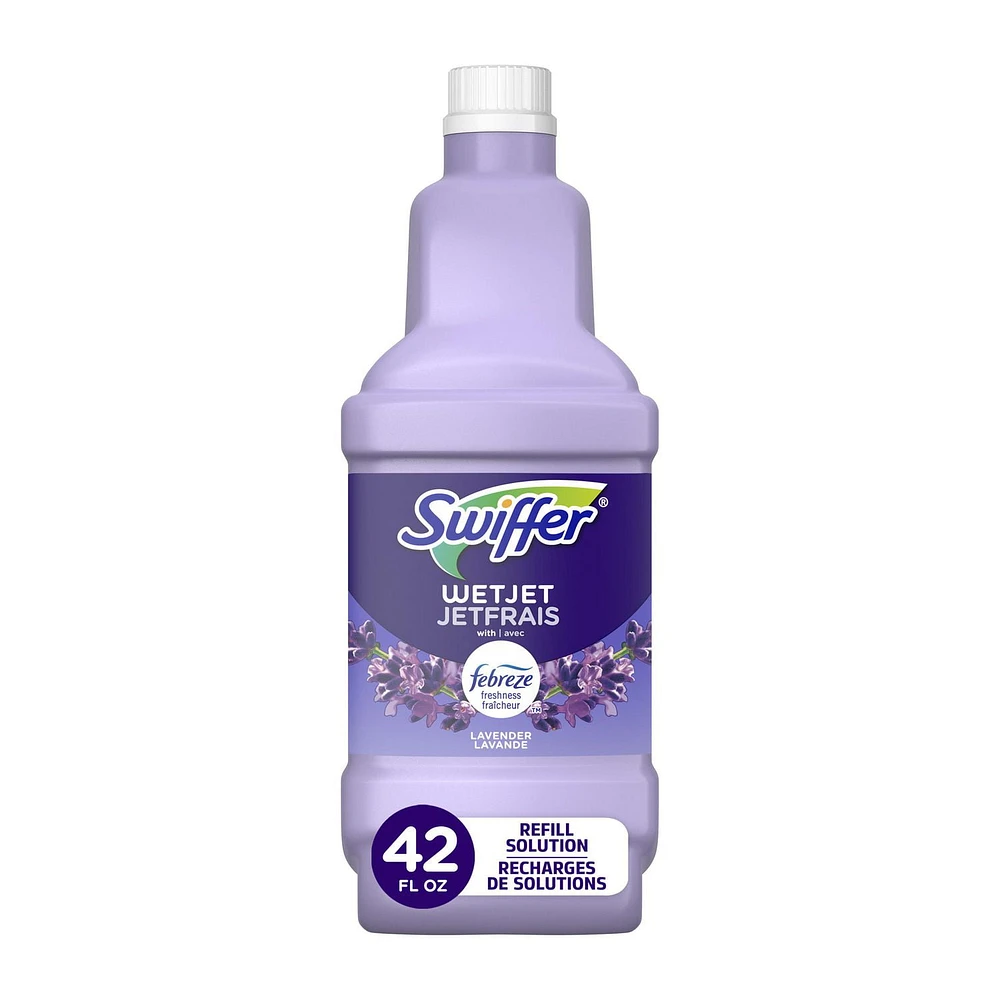 Recharge de nettoyant liquide multi-usages et pour planchers en bois pour balai vaporisateur Swiffer JetFrais, Lavande vanillée et réconfort, 1,25L 1.25L