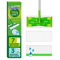 Swiffer Sweeper 2-in-1 Dry + Wet Floor Mopping and Sweeping Kit, Multi-Surface Kit for Floor Cleaning, Kit Includes 1 Sweeper, 7 Dry Sweeping Cloths, 3 Wet Mopping Cloths, 1KIT