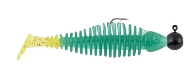 Matzuo GK3.5GRNCHRT3PK Gaikotsu Pre-Rigged Swimmer 3.5" 3Pk, 1/8th oz Green Chart Glitter, Gaikotsu Pre-Rigged Swimmer Gr