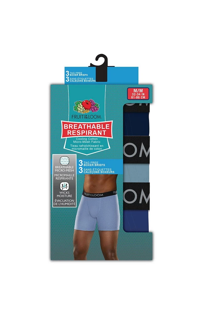 Fruit of the Loom Men's Breathable Boxer Briefs, 3-Pack