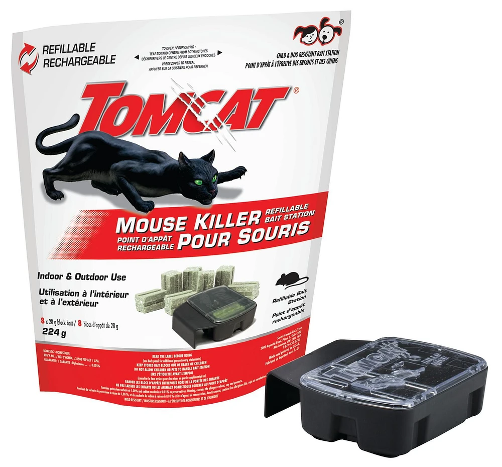 Tomcat Mouse Killer Refillable Bait Station, Mouse Refill Bait 8 x 28g