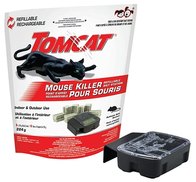 Tomcat Mouse Killer Refillable Bait Station, Mouse Refill Bait 8 x 28g