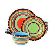 Gibson Elite Hand Painted New Pueblo 12 Piece Stoneware Dinnerware Set, Multi-Colour