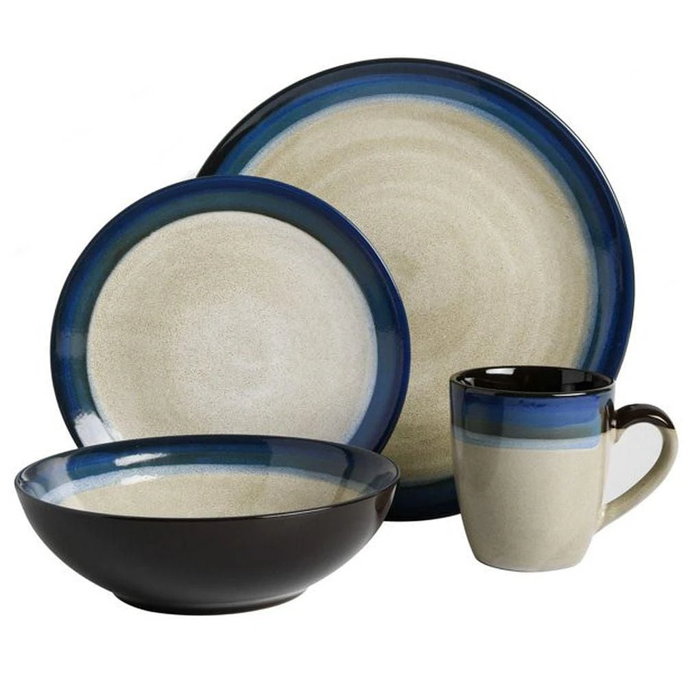 Gibson Elite Terra Bella 16 Piece Stoneware Dinnerware Set, Cream/Blue