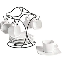 Gibson Home Gracious Dining Espresso Saucer & Cup Set w/ Stand, 13 Pieces