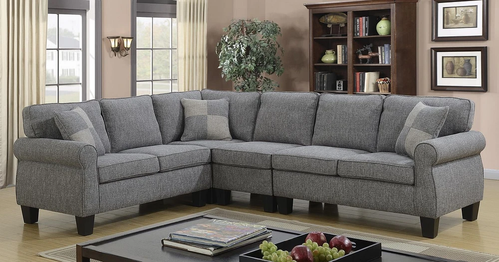 Victoria Sectional W/Adj. Armless Chair, Grey