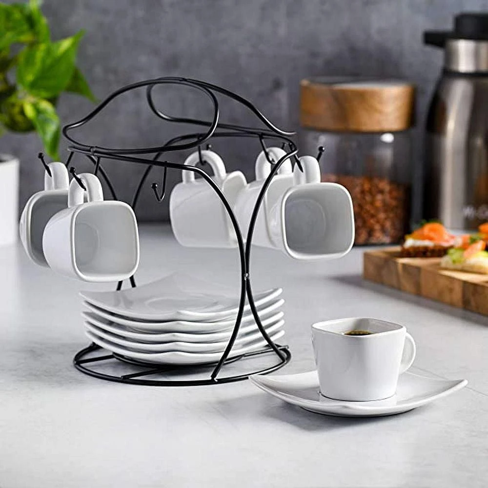 Gibson Home Gracious Dining Ensemble de soucoupes et tasses à expresso avec support, 13 pièces