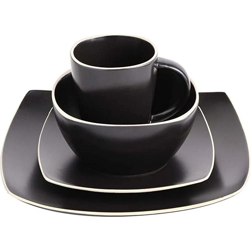 Gibson Elite Soho Lounge Square 16 Piece Stoneware Dinnerware Set, Black