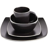 Gibson Elite Soho Lounge Square 16 Piece Stoneware Dinnerware Set, Black