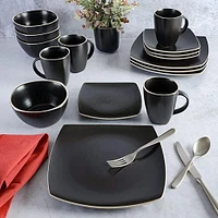 Gibson Elite Soho Lounge Square 16 Piece Stoneware Dinnerware Set, Black