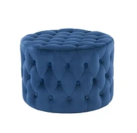 K-LIVING DEAN BLUE TUFTED MICRO SUEDE FABRIC OTTOMAN