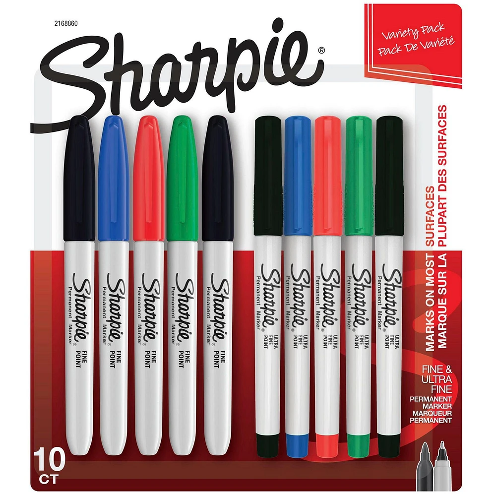 Sharpie Permanent Markers, Fine and Ultra-Fine Points, Assorted, 10 Count