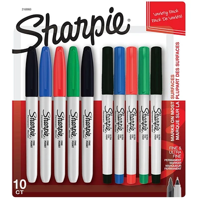 Marqueurs permanents Sharpie, pointes fines et ultra-fines, assortis, 10 pièces 10 unités