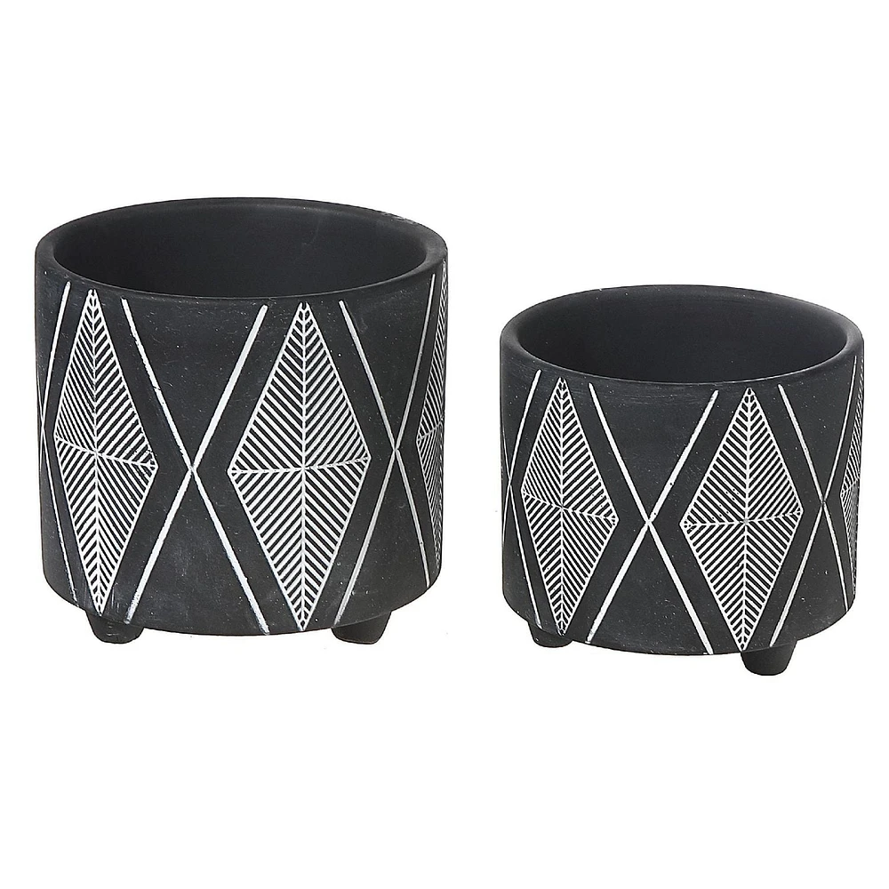 IH Casa Decor Ceramic Round Planters Black Diamond Set Of 2