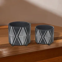 IH Casa Decor Ceramic Round Planters Black Diamond Set Of 2