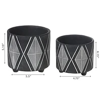 IH Casa Decor Ceramic Round Planters Black Diamond Set Of 2