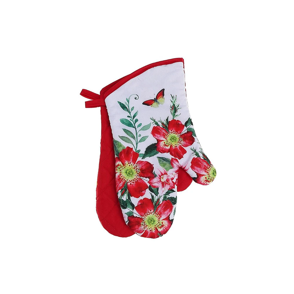 IH Casa Decor Oven Mitts 2 Pcs Fiery Red Floral - Set of 2