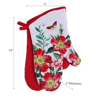 IH Casa Decor Oven Mitts 2 Pcs Fiery Red Floral - Set of 2