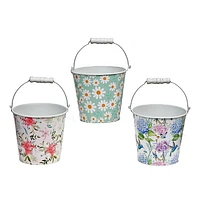 IH Casa Decor Floral Metal Round Planter With Handle Asstd - Set of 3