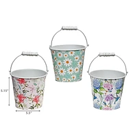 IH Casa Decor Floral Metal Round Planter With Handle Asstd - Set of 3