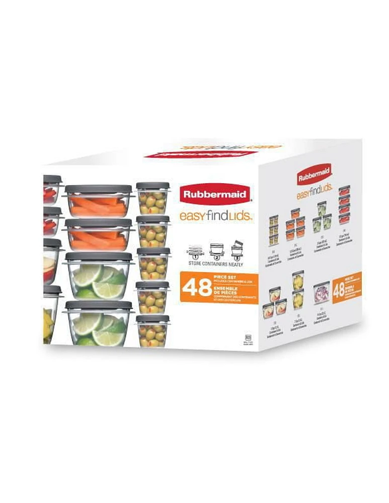 Rubbermaid 48-Piece Easy Find Lids Food Storage Set, Clear with Grey Lids