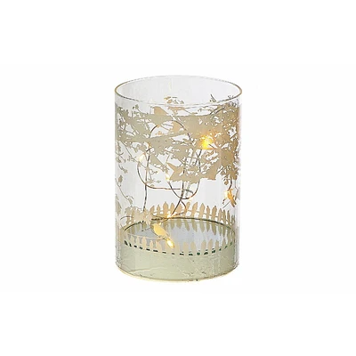 IH Casa Decor Cylinder Led Glass Decor Birds On Tree 5"