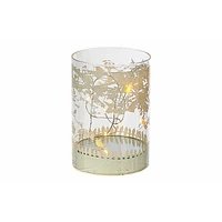 IH Casa Decor Cylinder Led Glass Decor Birds On Tree 5"