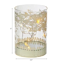 IH Casa Decor Cylinder Led Glass Decor Birds On Tree 5"