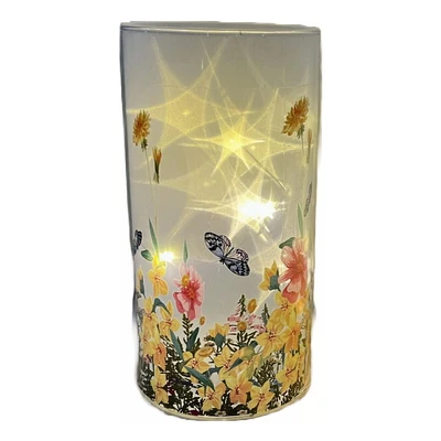 IH Casa Decor Cylinder Led Painted Glass Decor Floral Garden 6.75"