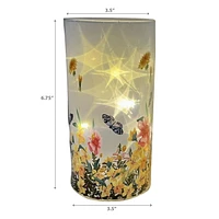 IH Casa Decor Cylinder Led Painted Glass Decor Floral Garden 6.75"