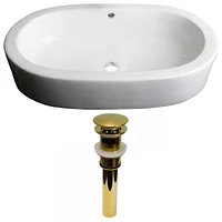 American Imaginations 25.25-in. W Semi-Recessed White Bathroom Vessel Sink Set For Deck Mount Drilling AI-30972