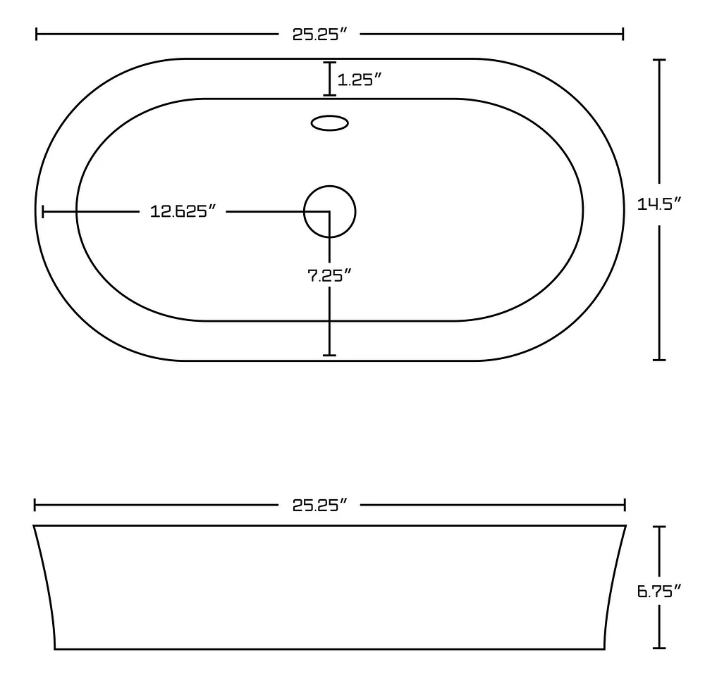 American Imaginations 25.25-in. W Semi-Recessed White Bathroom Vessel Sink Set For Deck Mount Drilling AI-30972