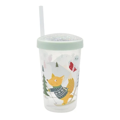 Holiday Time Light Blue Plastic Straw Tumbler, 3.5 inch x 3.5 inch x 7.9 inch, 1 Piece, Festive