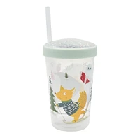 Holiday Time Light Blue Plastic Straw Tumbler, 3.5 inch x 3.5 inch x 7.9 inch, 1 Piece, Festive