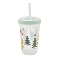 Holiday Time Light Blue Plastic Straw Tumbler, 3.5 inch x 3.5 inch x 7.9 inch, 1 Piece, Festive