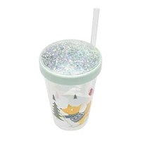 Holiday Time Light Blue Plastic Straw Tumbler, 3.5 inch x 3.5 inch x 7.9 inch, 1 Piece, Festive