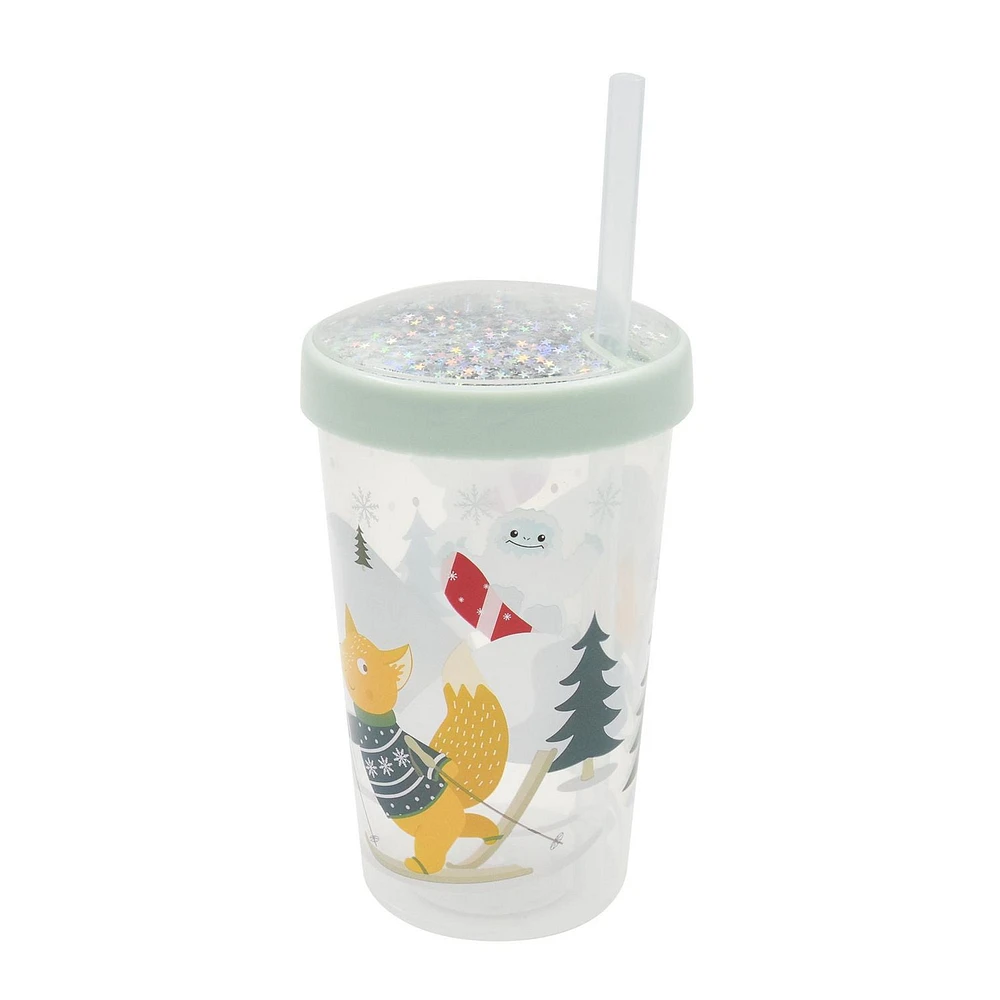 Holiday Time Light Blue Plastic Straw Tumbler, 3.5 inch x 3.5 inch x 7.9 inch, 1 Piece, Festive