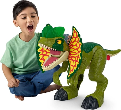 Imaginext Jurassic World Thrash Attack Dilophosaurus Dinosaur Toy with Lights & Sounds for Kids