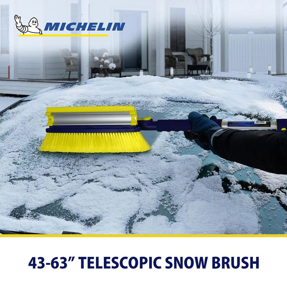 MICHELIN 63" Heavy Duty Snow Brush with Ice Scraper, Extra Long for Efficient Snow Removal, Telescopic Snow Brush