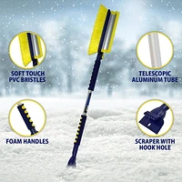 MICHELIN 63" Heavy Duty Snow Brush with Ice Scraper, Extra Long for Efficient Snow Removal, Telescopic Snow Brush