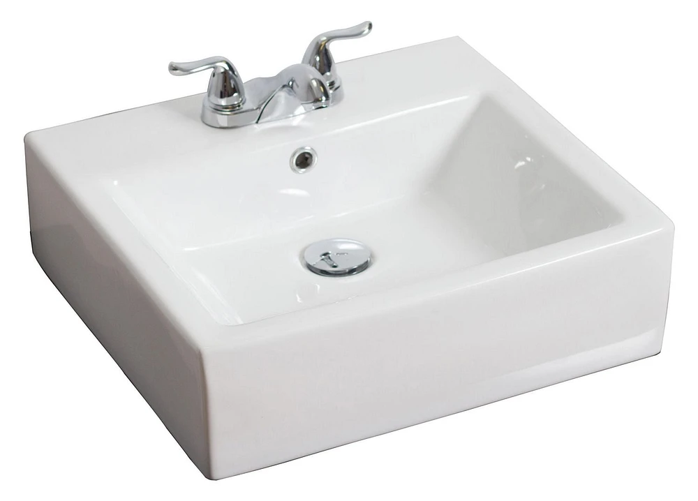 American Imaginations -in. W Above Counter White Bathroom Vessel Sink Set For 3H4-in. Center Faucet AI