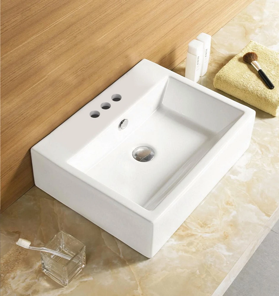 American Imaginations -in. W Above Counter White Bathroom Vessel Sink Set For 3H4-in. Center Faucet AI