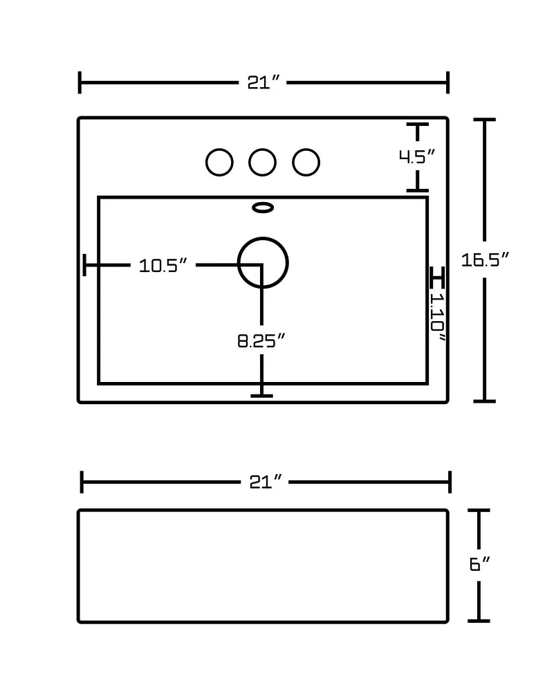 American Imaginations -in. W Above Counter White Bathroom Vessel Sink Set For 3H4-in. Center Faucet AI